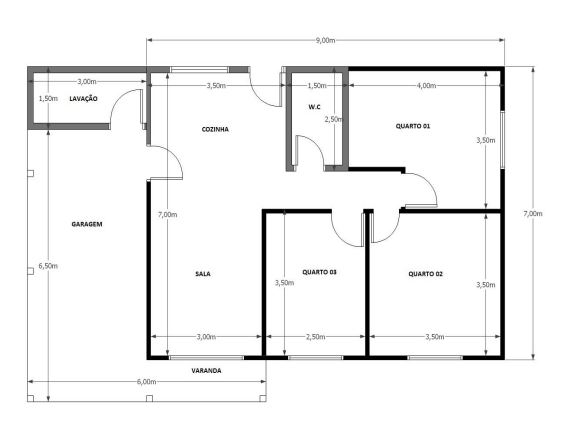 90,00 m² - 03 Quartos com garagem